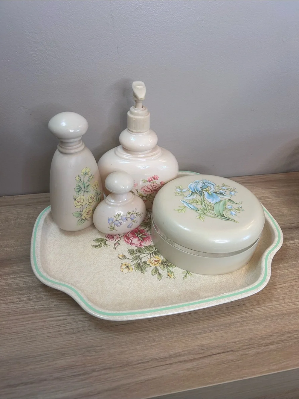 Avon Cream Floral Ceramic Vanity Set with Pastel Accents